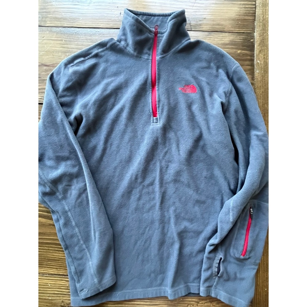 The North Face Mens Gray‎ Pink Quarter Zip Fleece Pullover Thumbhole Sleeve
